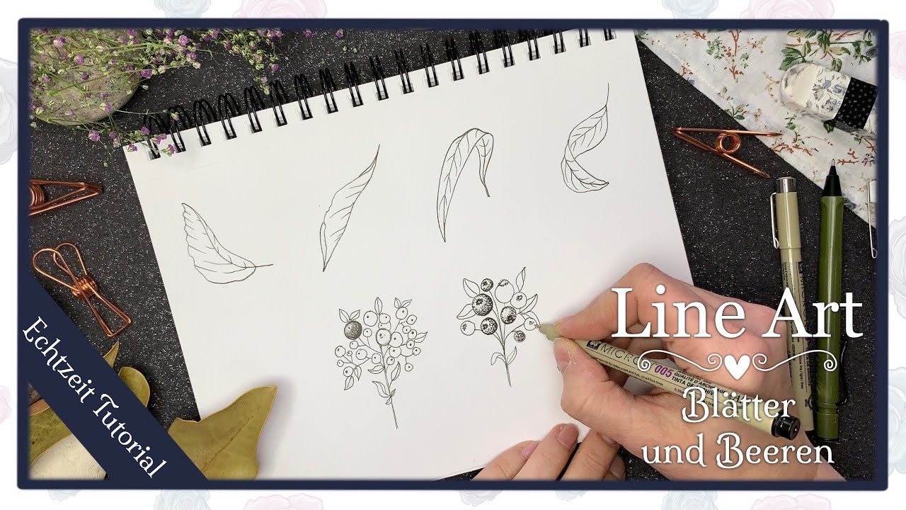 Line Art TEIL 4 Modern Botanicals. Tutorial Beginner. Blätter und Beeren. drawing leaves. deutsch