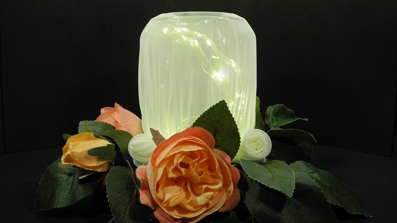 Upcycling. Aus einem leerem Schoko-Creme Glas eine Lampe mit Rosen. Kreative Idee DIY